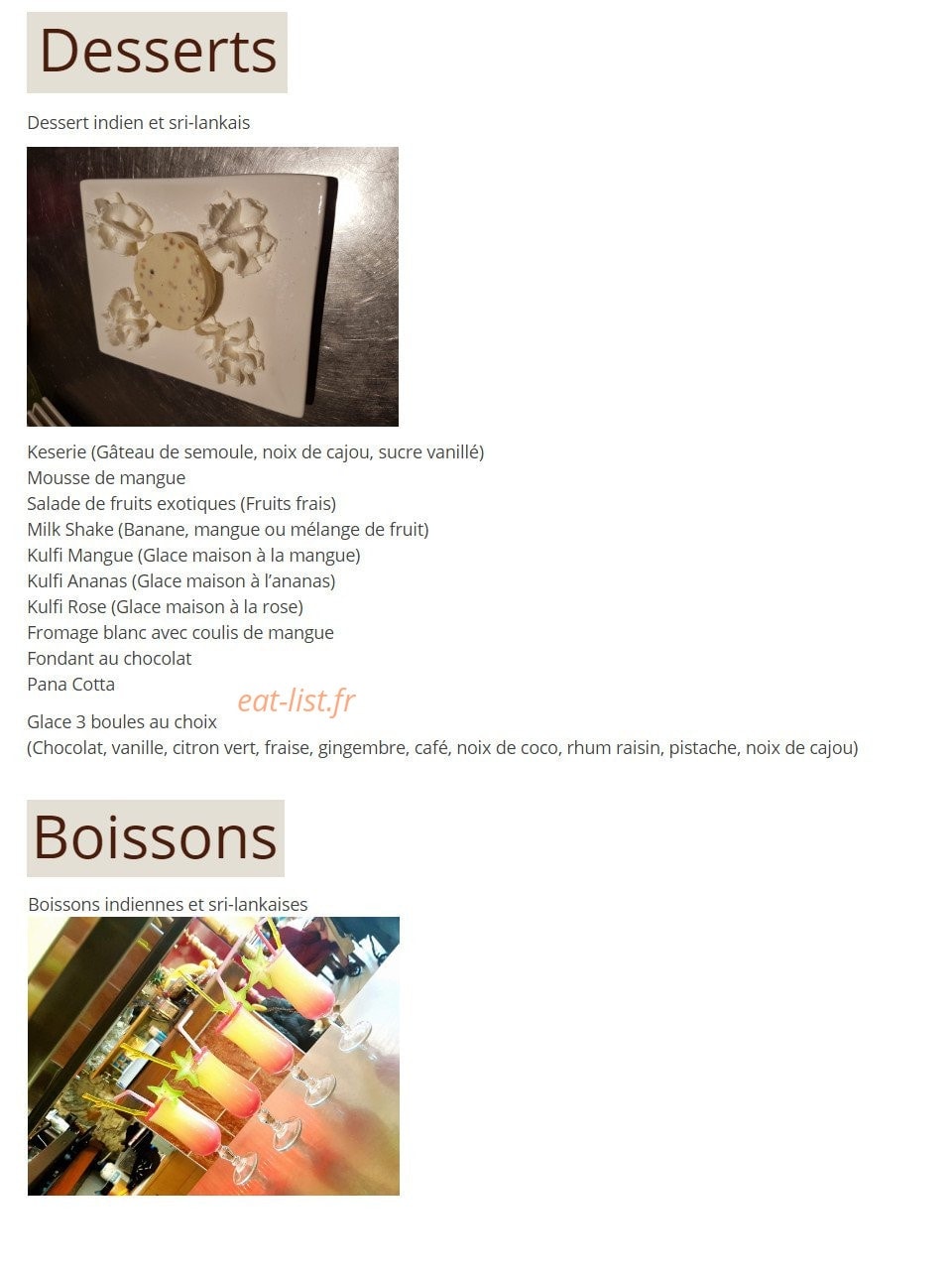 Restaurant Lanka — carte page 4