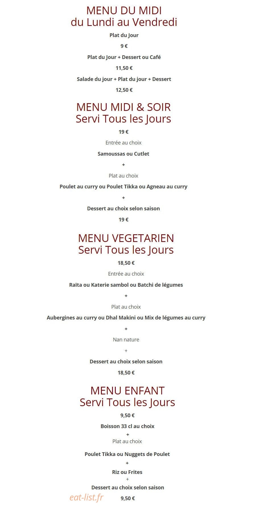 Restaurant Lanka — carte page 1