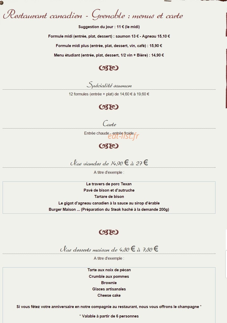 Restaurant Ontario — carte page 1