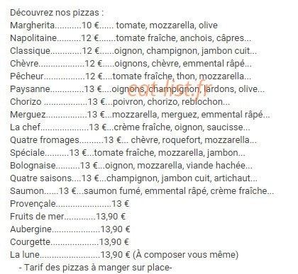 Restaurant Pizzéria du Vel d'Hiv — carte page 1