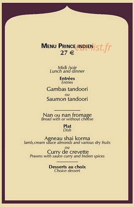 Restaurant Prince Indien — carte page 16