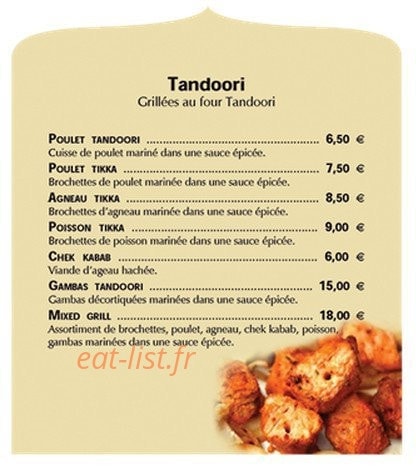 Restaurant Prince Indien — carte page 2
