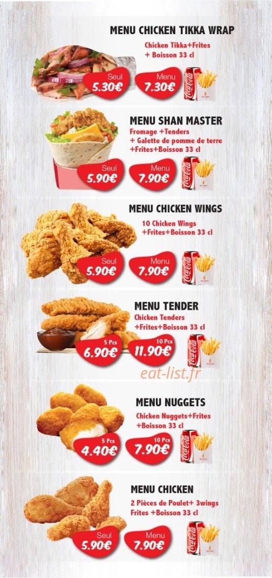Shan's chicken — carte page 3