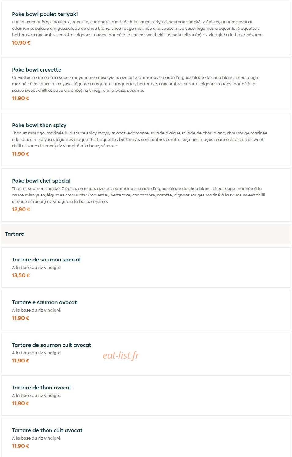 Sushi Poke Salade — carte page 9