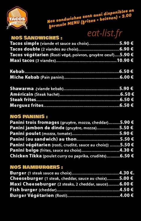 Tacos des amis — carte page 1