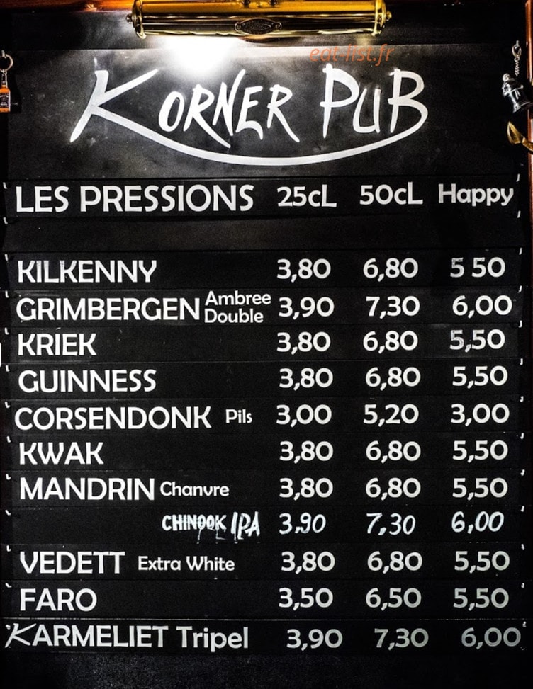 The Korner Pub — carte page 1