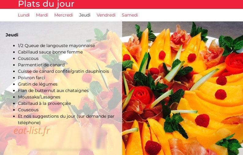 Traiteur rouge — carte page 1