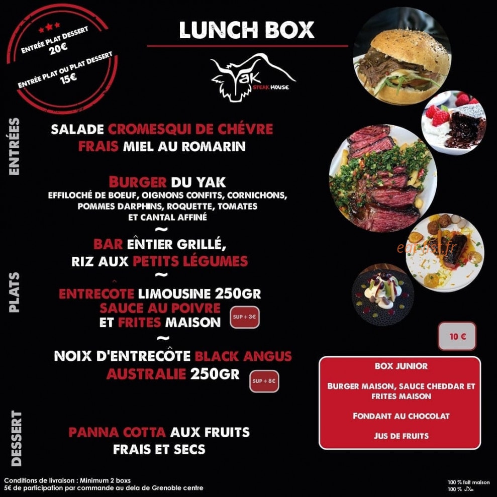 Yak Steakhouse — carte page 1
