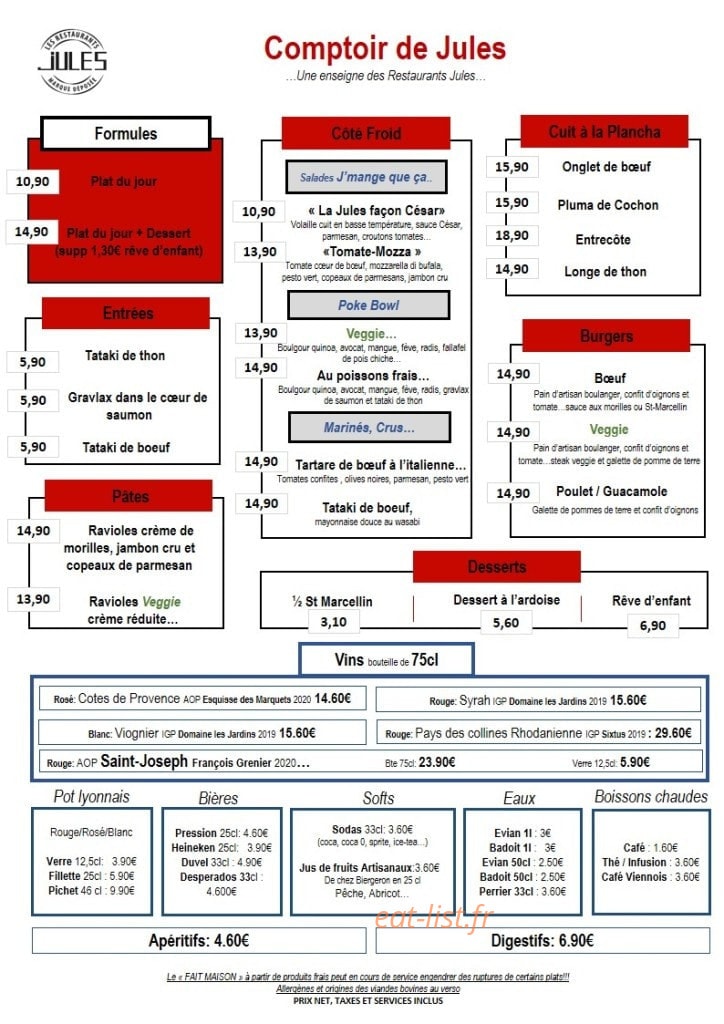 Le comptoir de Jules — carte page 1