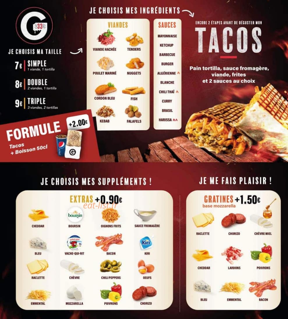 G33 Tacos — carte page 1