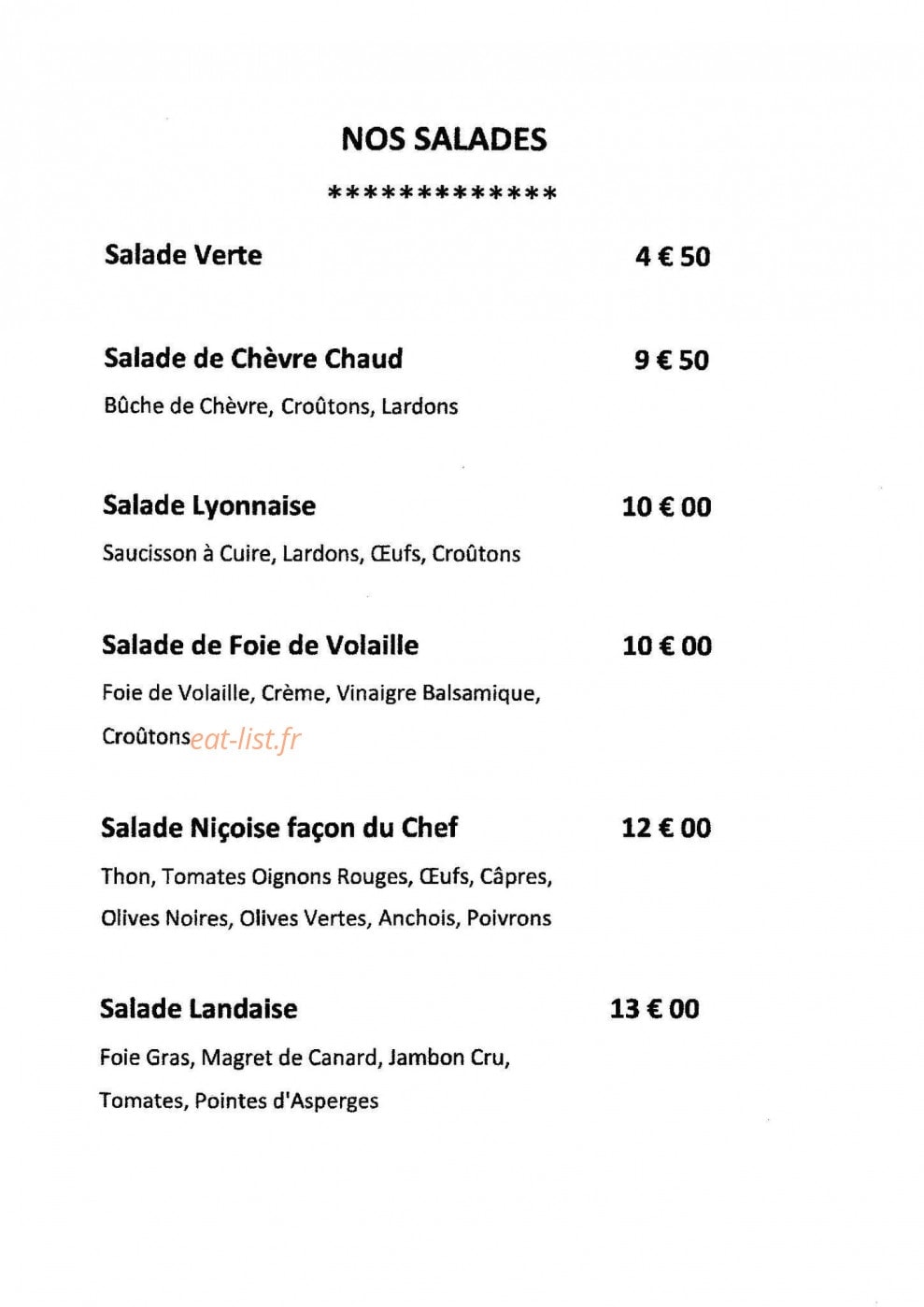 La Taverne — carte page 1