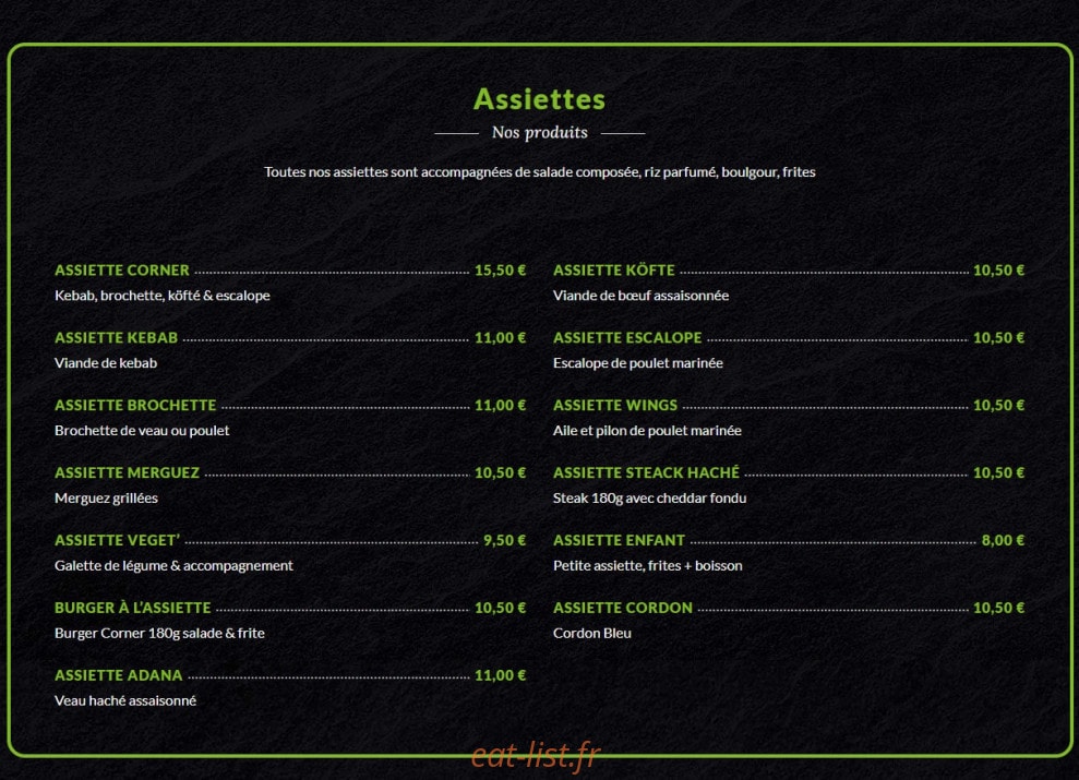 Resto Corner — carte page 2