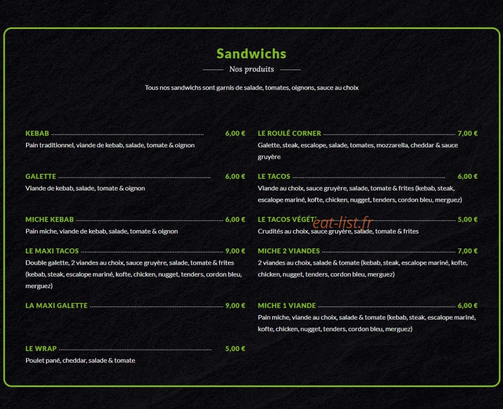 Resto Corner — carte page 3