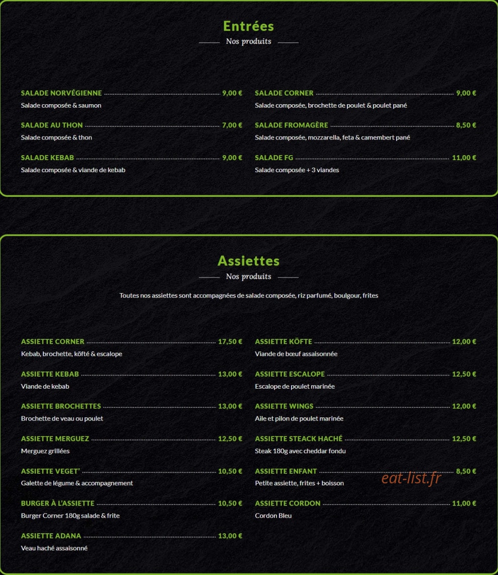 Resto Corner — carte page 1