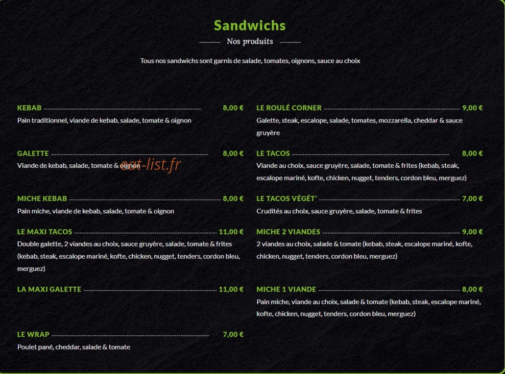 Resto Corner — carte page 2