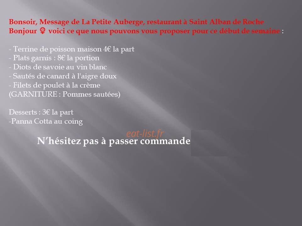 La Petite Auberge — carte page 1