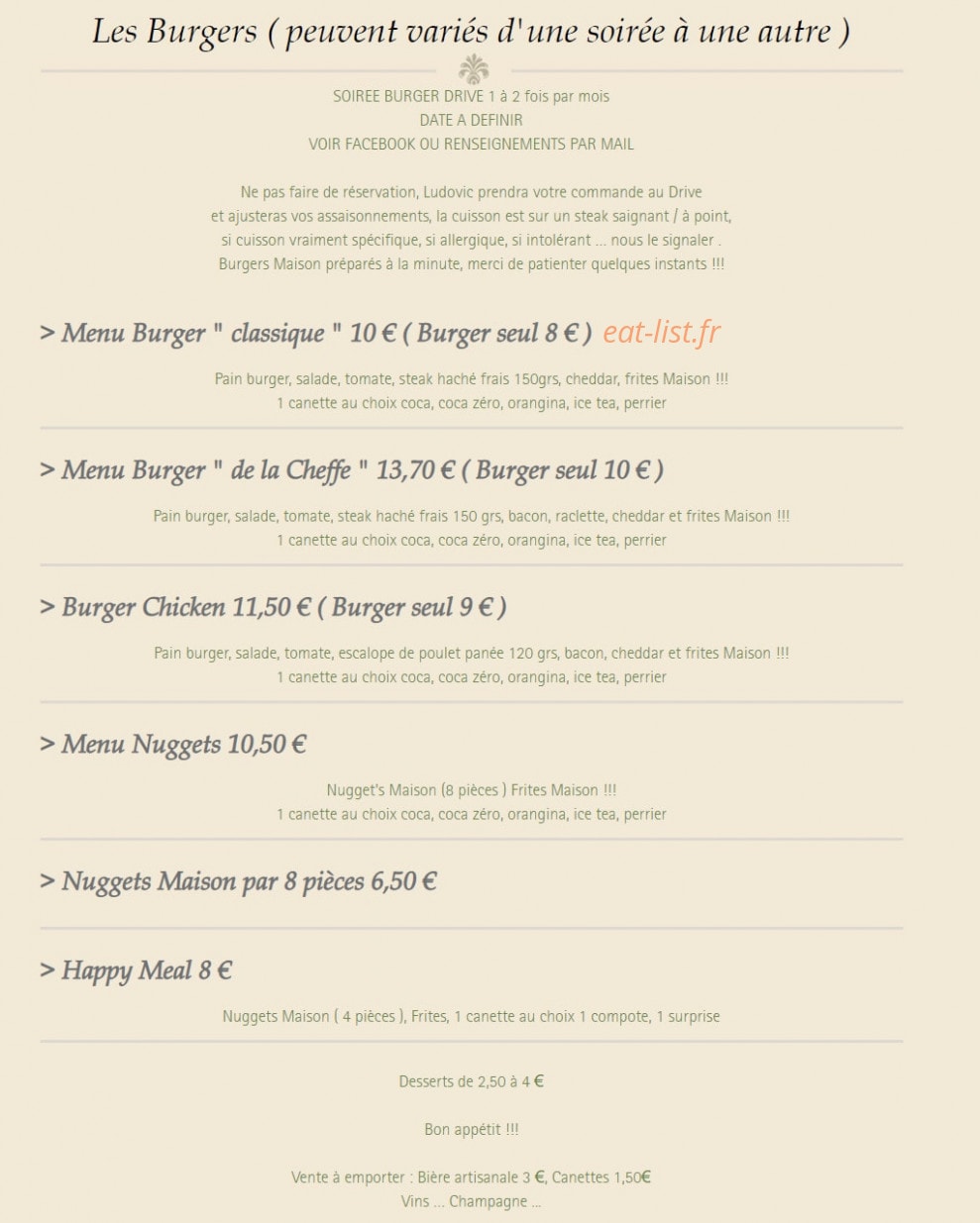 Auberge Dauphinoise — carte page 2
