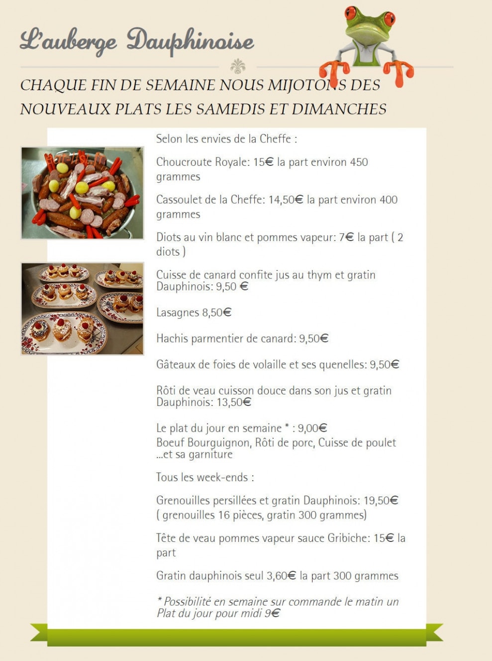 Auberge Dauphinoise — carte page 1