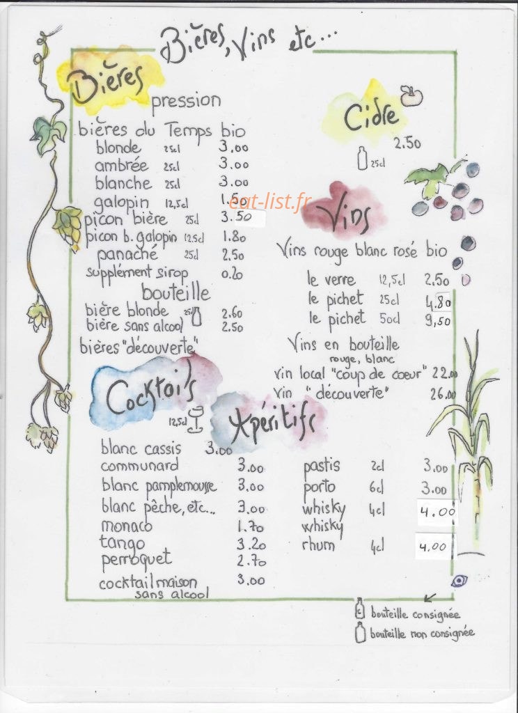 Carte et menu de La caravane des possibles à Villefontaine — Les bières, vins