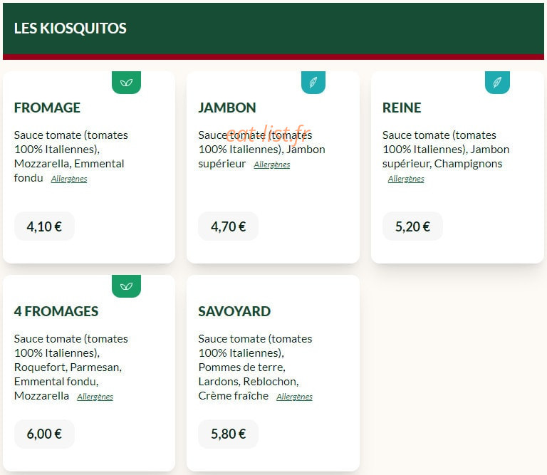 Le Kiosque à Pizzas — carte page 4