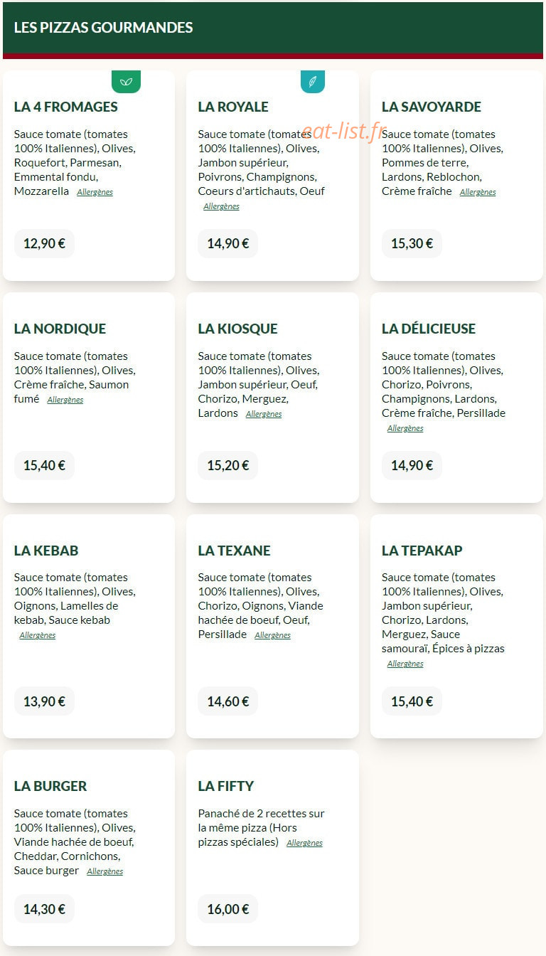 Le Kiosque à Pizzas — carte page 1