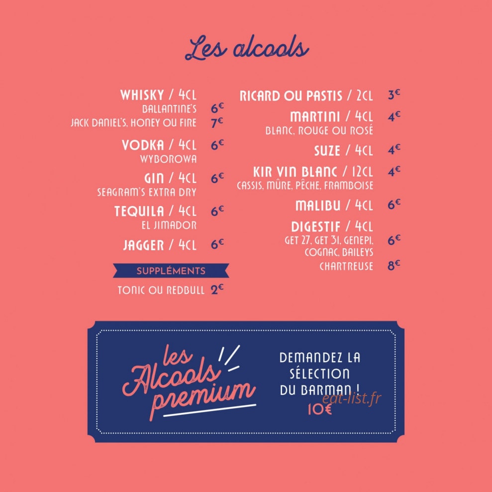 Carte et menu de Le SteakHouse de Colette à Villefontaine — Les alcools