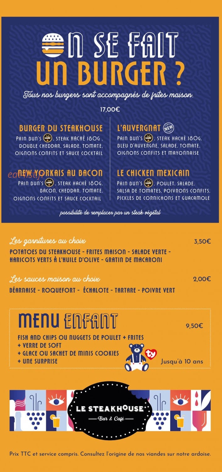 Carte et menu de Le SteakHouse de Colette à Villefontaine — Les burgers, menu enfant