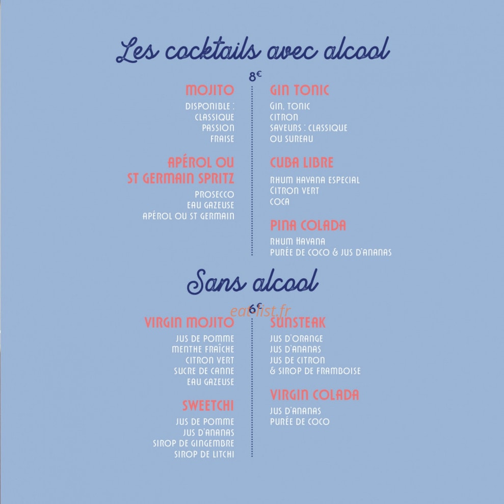 Carte et menu de Le SteakHouse de Colette à Villefontaine — Les cocktails