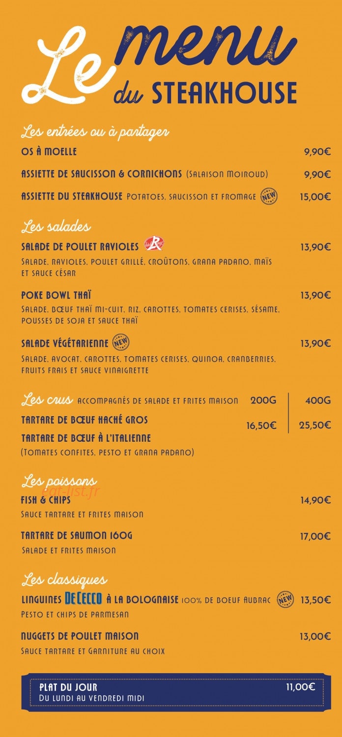 Carte et menu de Le SteakHouse de Colette à Villefontaine — Les entrées, salades, ...