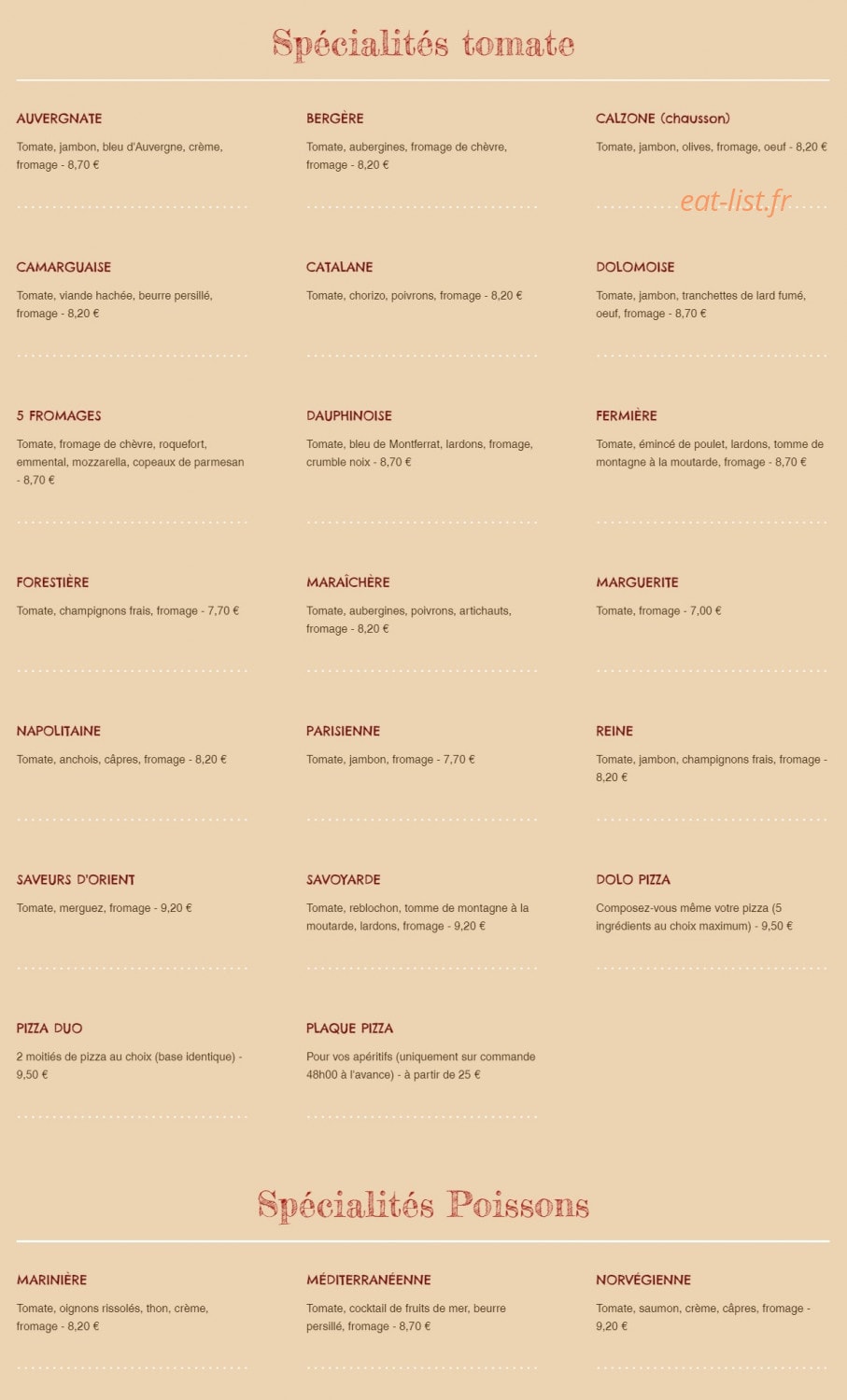 Dolo Pizza — carte page 1
