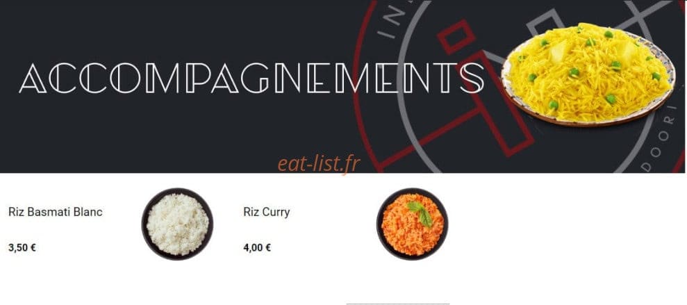 Carte et menu de India naan la tour du pin à La Tour du Pin — Les accompagnements