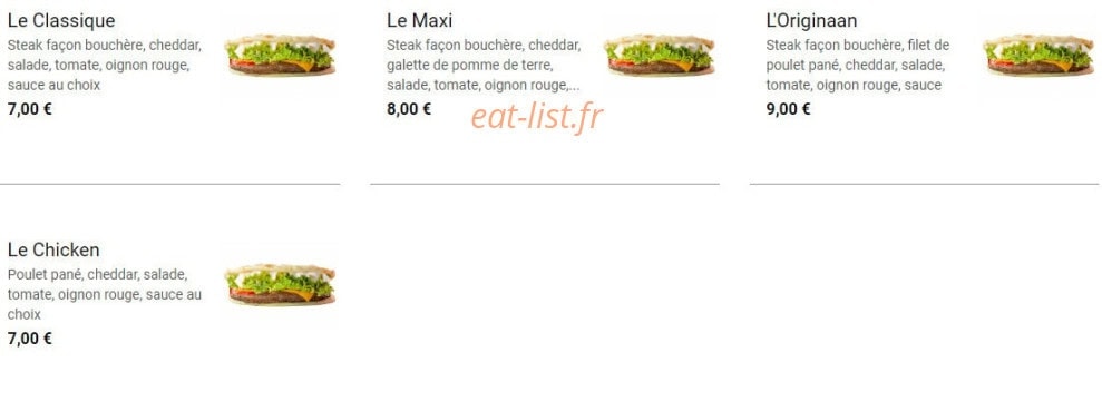 Carte et menu de India naan la tour du pin à La Tour du Pin — Les hamburgers seuls