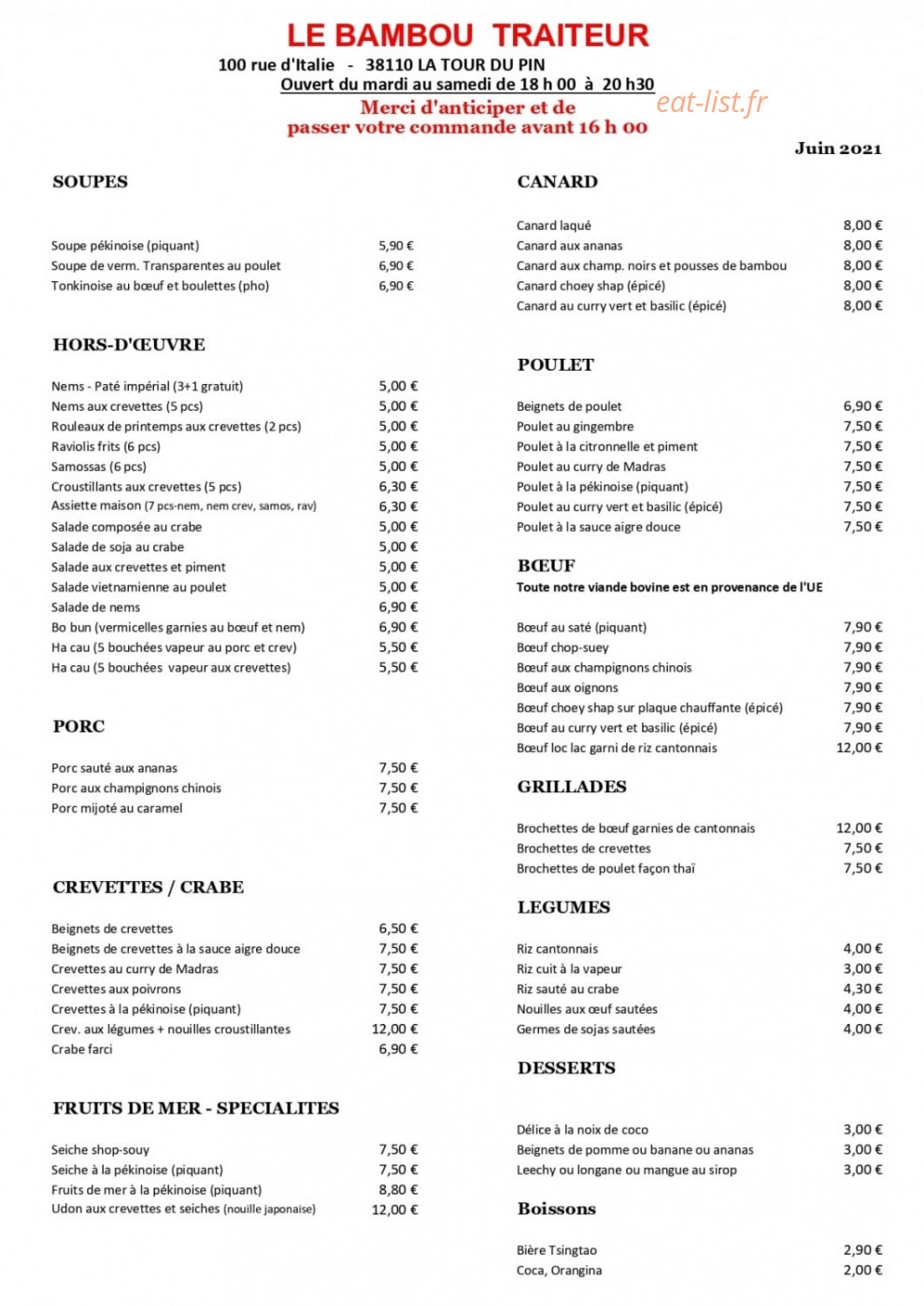 Le Bambou — carte page 1