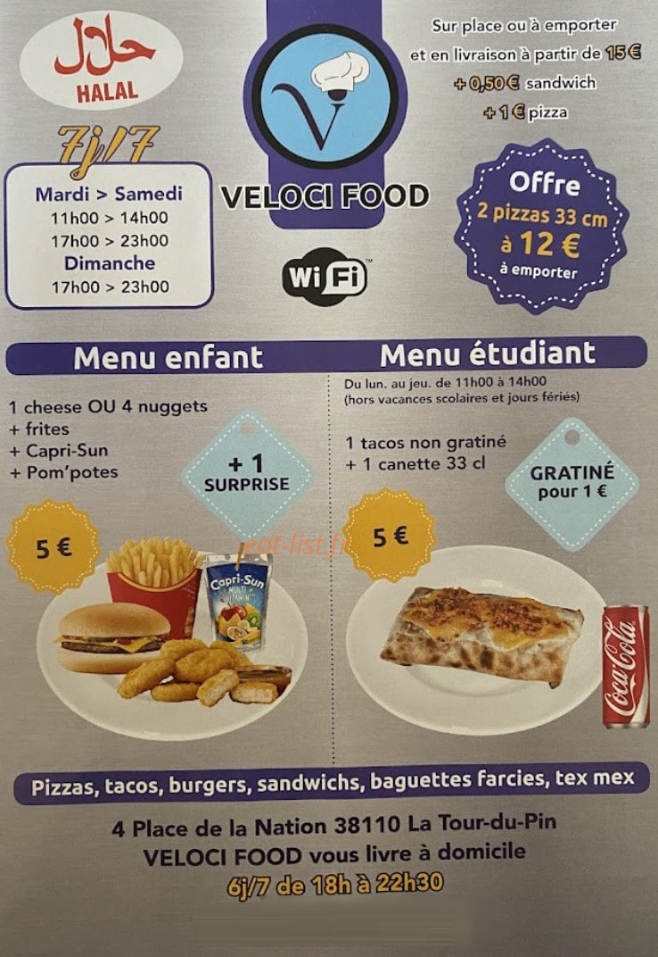 Veloci Food — carte page 1