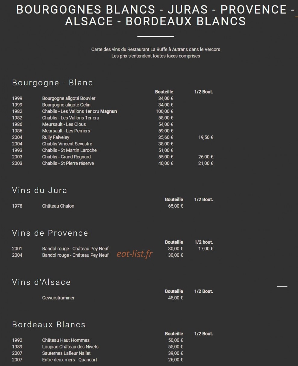 Hôtel Restaurant de la Buffe — carte page 8