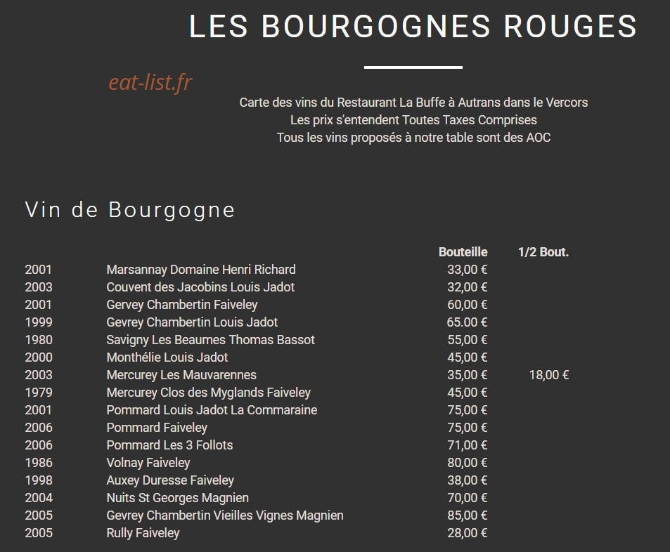 Hôtel Restaurant de la Buffe — carte page 5