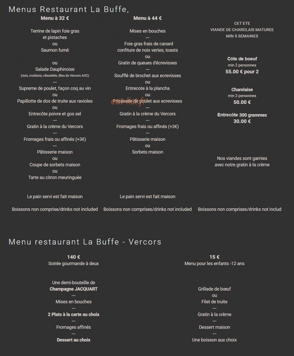 Hôtel Restaurant de la Buffe — carte page 1