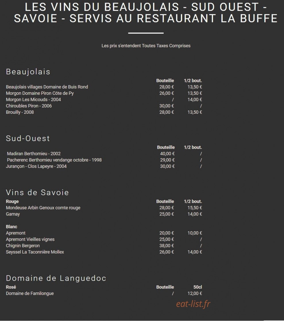 Hôtel Restaurant de la Buffe — carte page 7