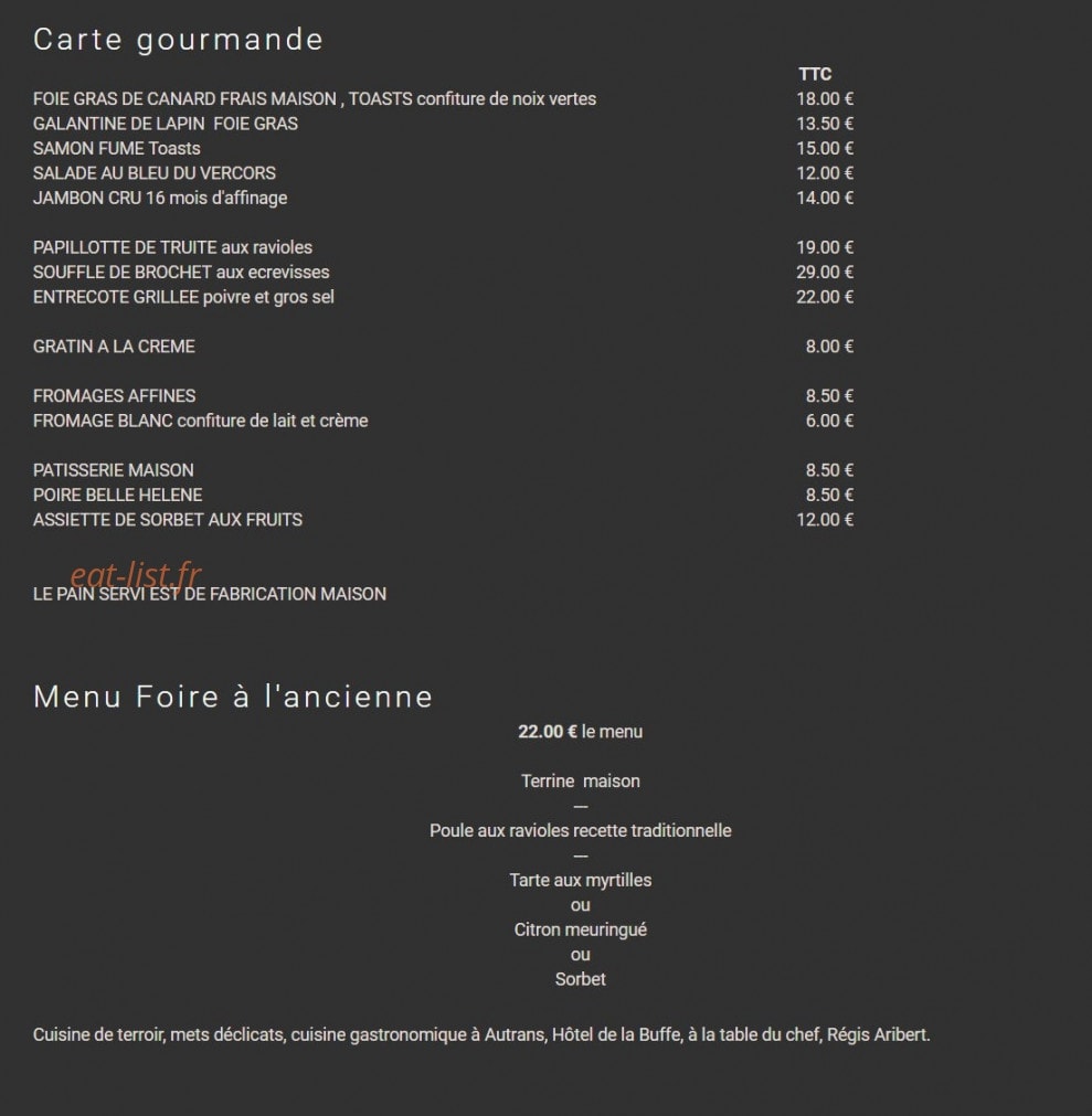 Hôtel Restaurant de la Buffe — carte page 2