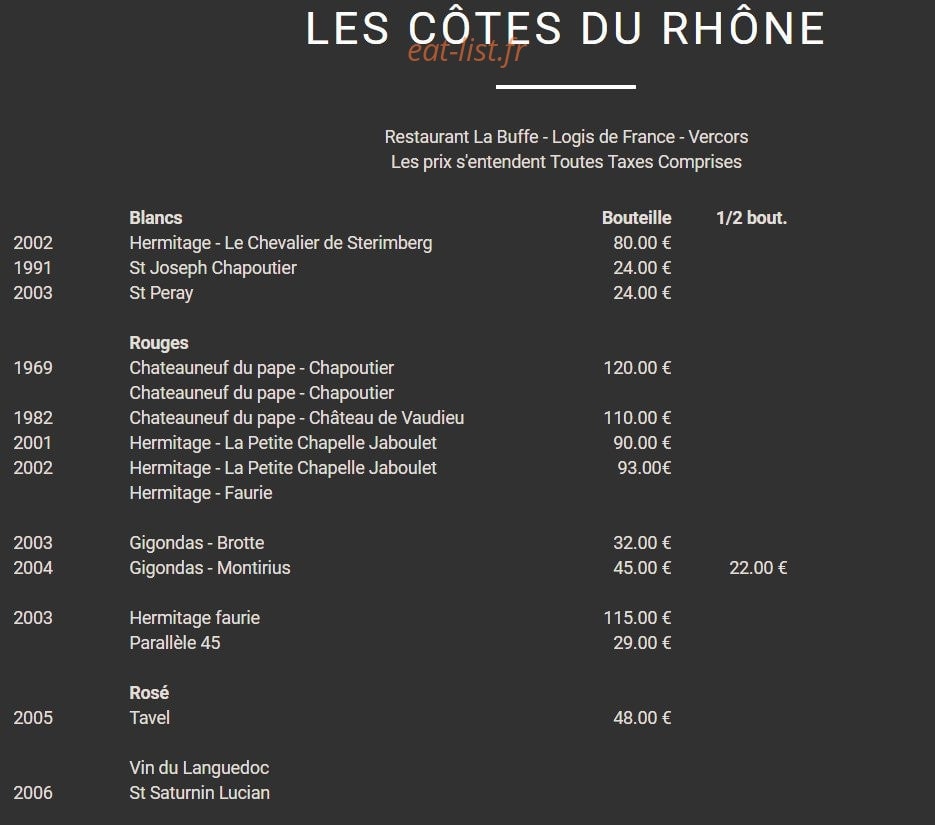 Hôtel Restaurant de la Buffe — carte page 6