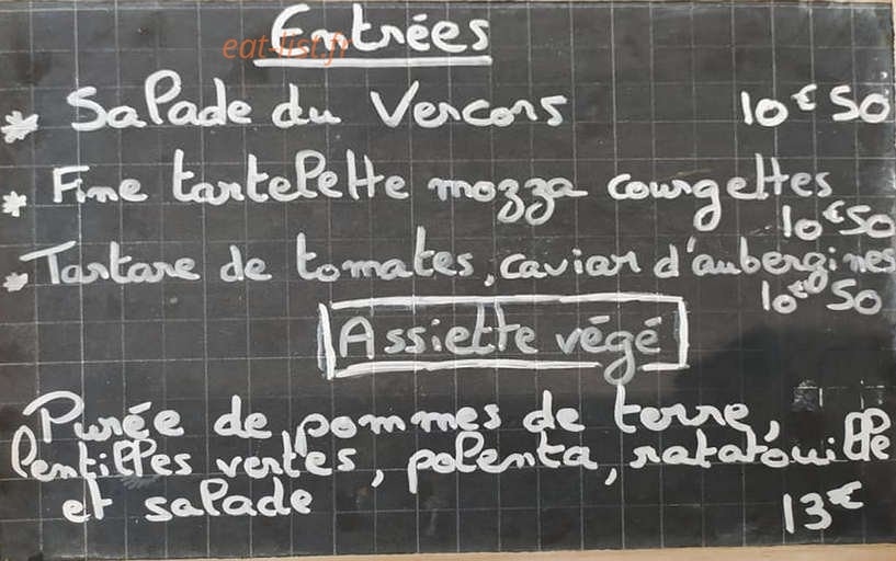 Carte et menu de L'épicurieux à Autrans-Méaudre en Vercors — Les entrées et assiettes végétarien