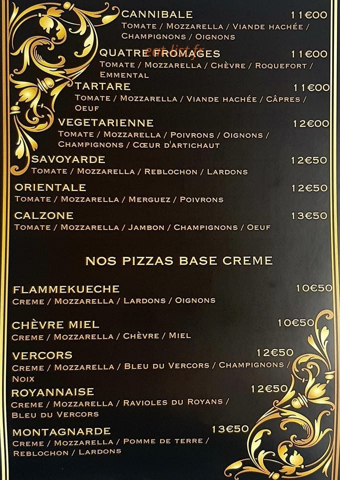Carte et menu de Le Chalet Suisse à Autrans-Méaudre en Vercors — Pizzas à emporter suite