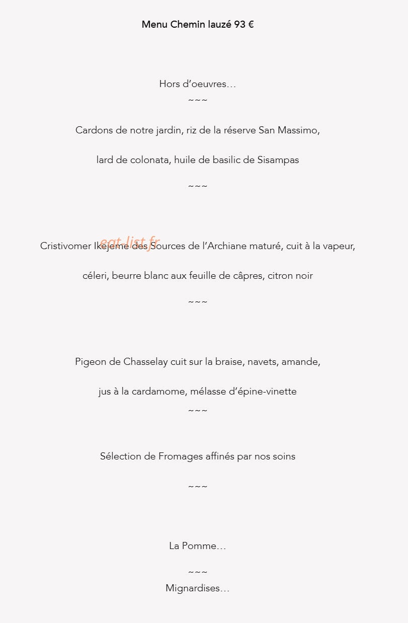 Carte et menu de Palégrié chez l'Henri à Autrans-Méaudre en Vercors — Menu chemin lauzé 93 €
