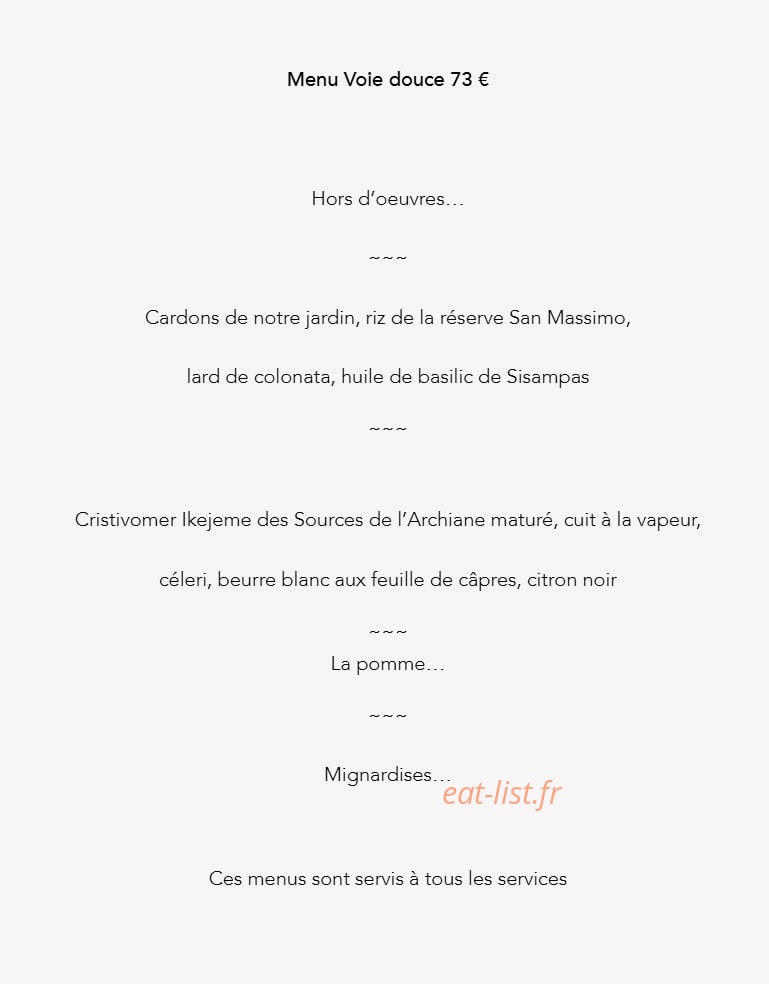 Carte et menu de Palégrié chez l'Henri à Autrans-Méaudre en Vercors — Menu voie douce 73 €