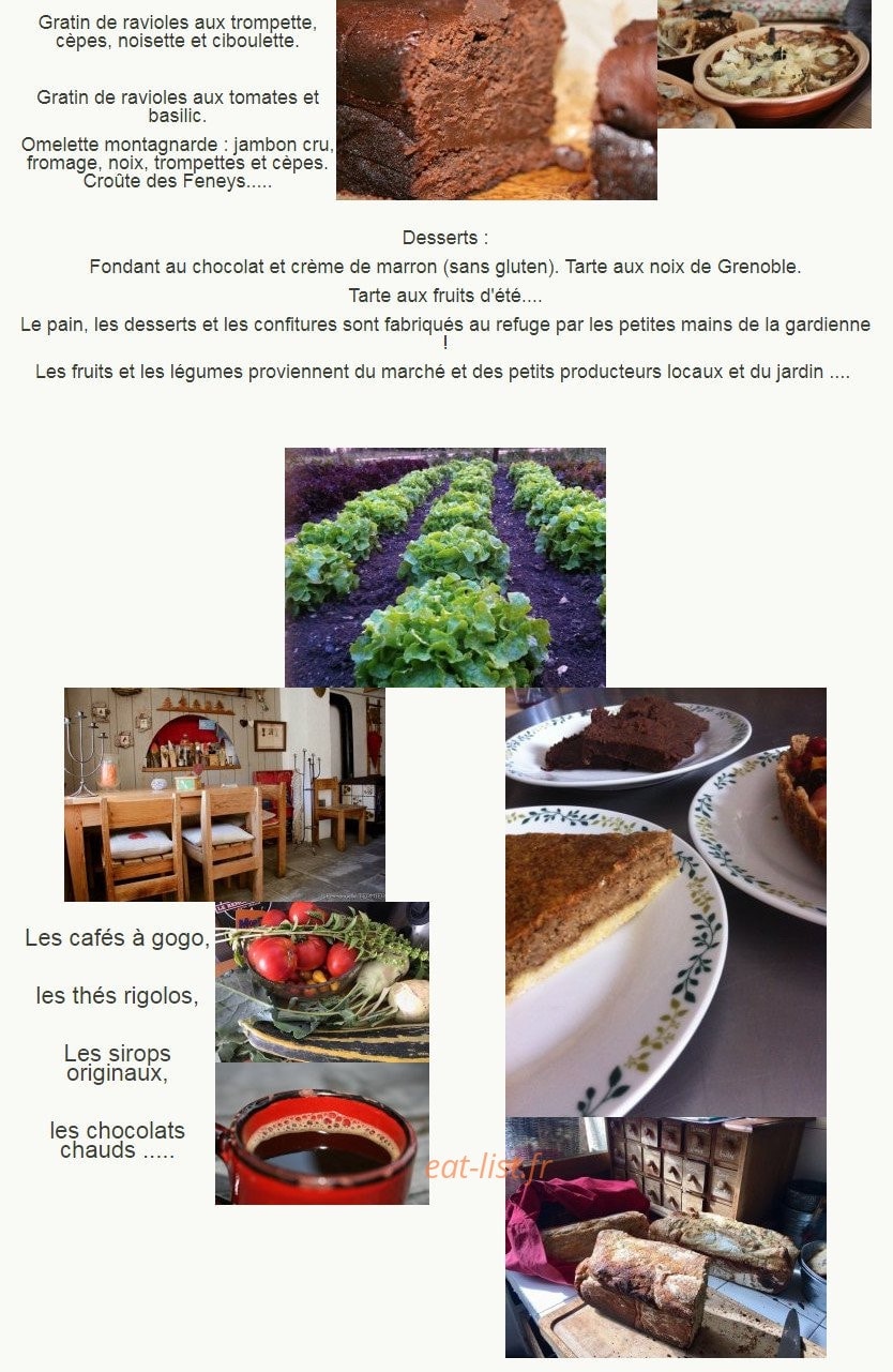 Carte et menu de Refuge Des Feneys à Autrans-Méaudre en Vercors — Plats et desserts