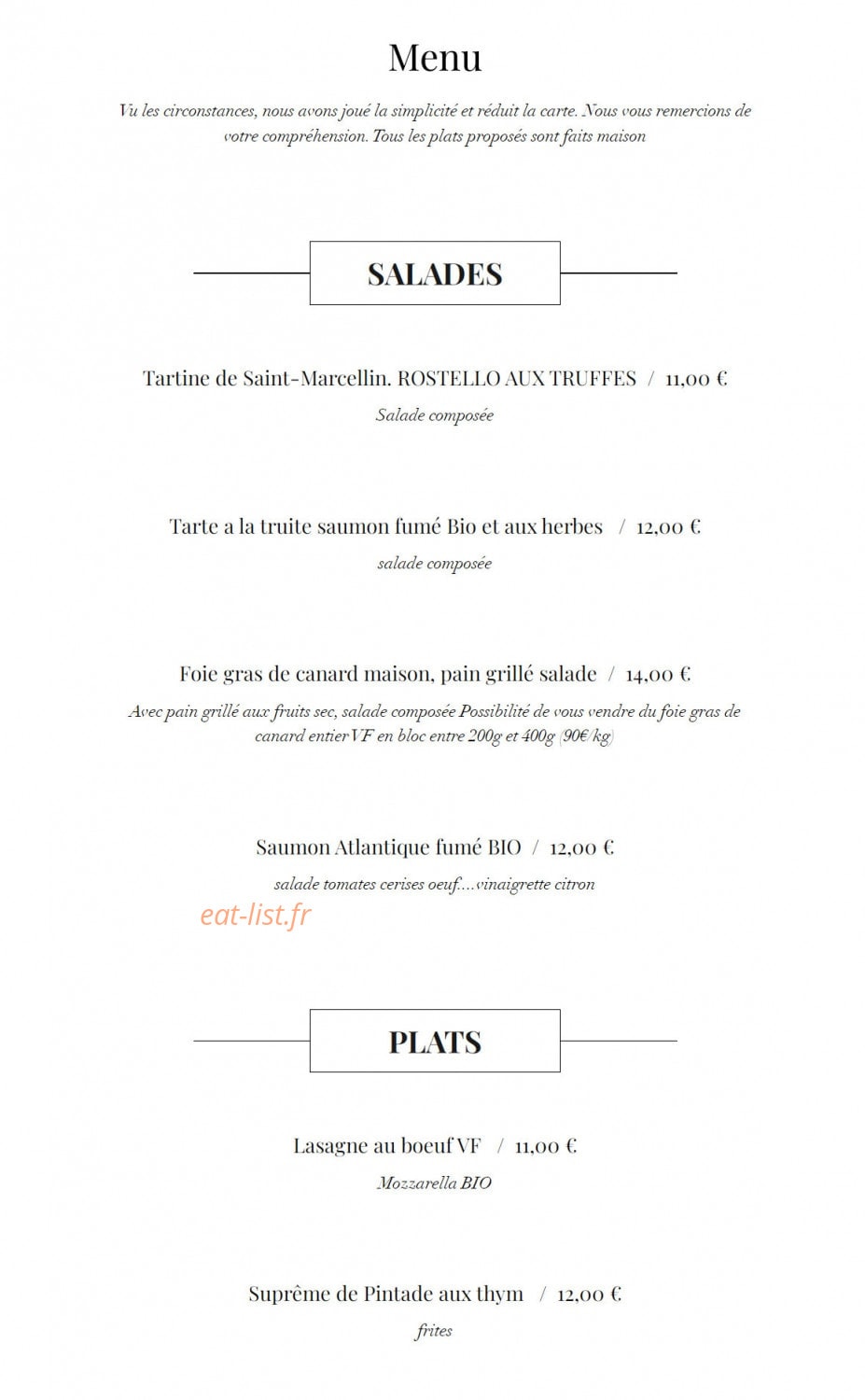 La Salle à Manger — carte page 1