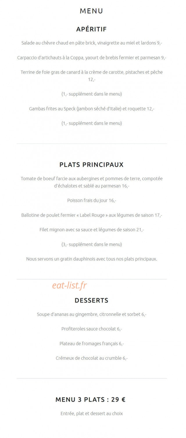 Auberge La Cure — carte page 2