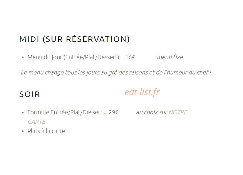 Auberge La Cure — carte page 1