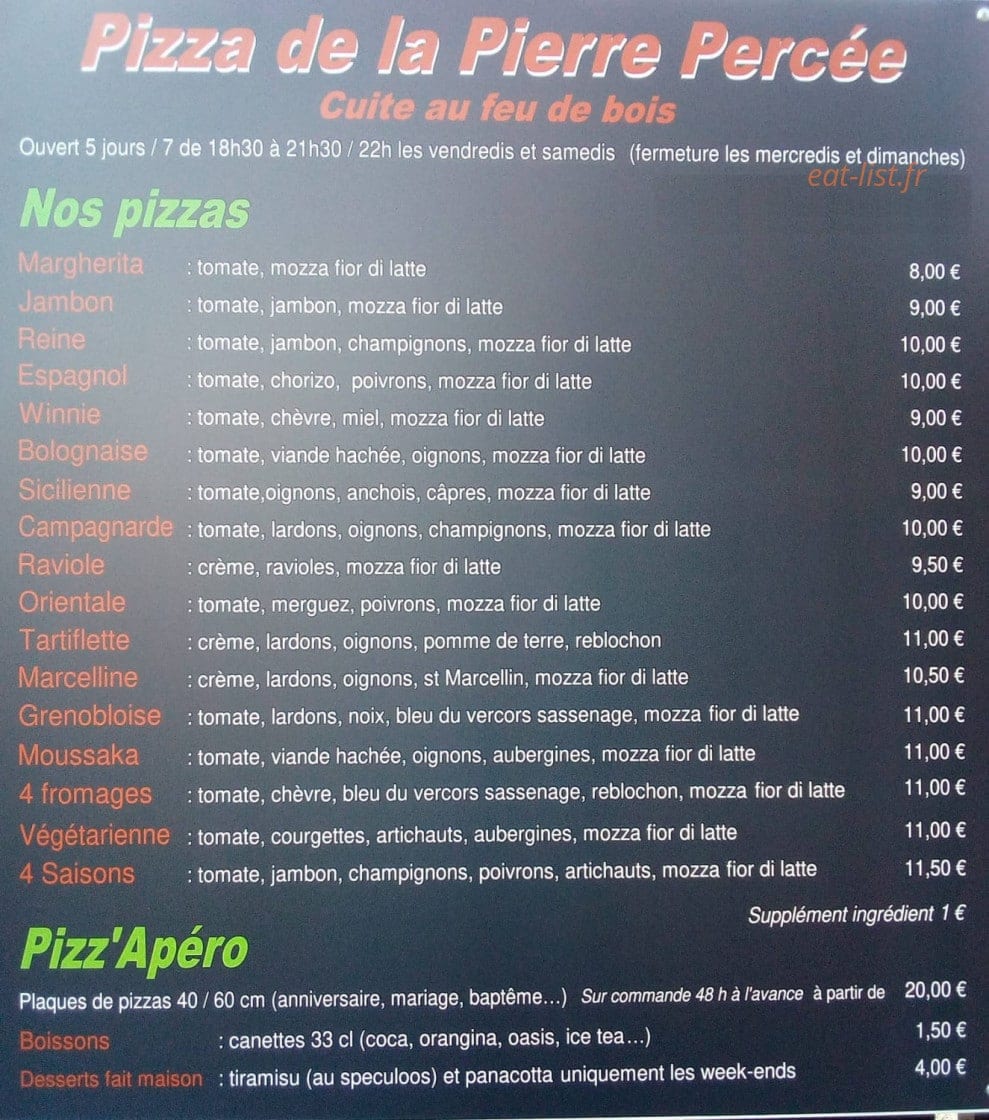 Pizza de la Pierre Percée — carte page 1
