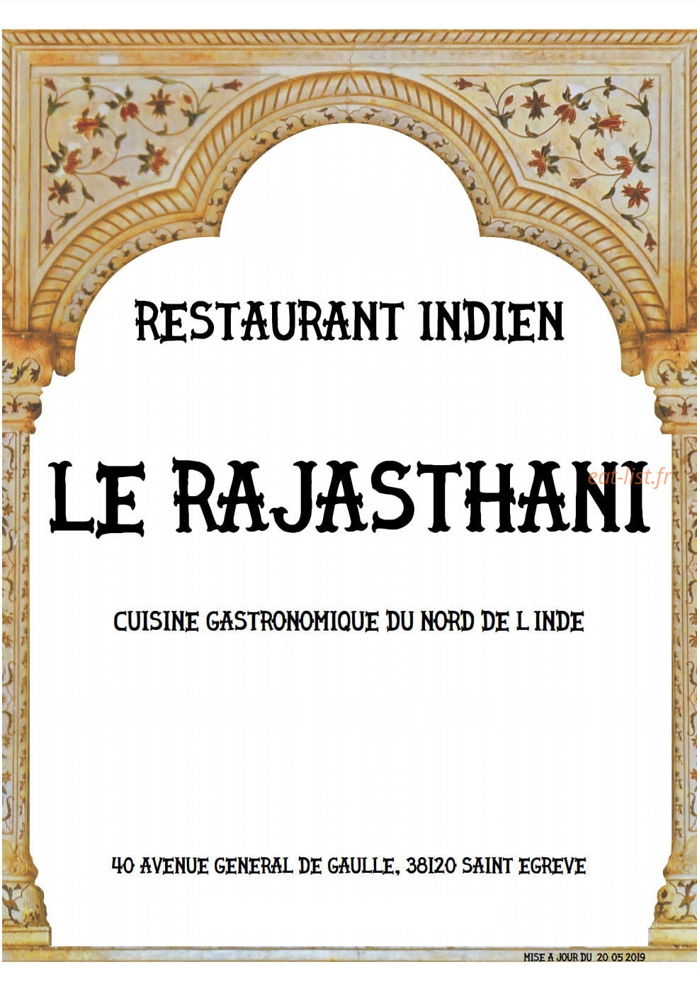 Le Rajasthani — carte page 1